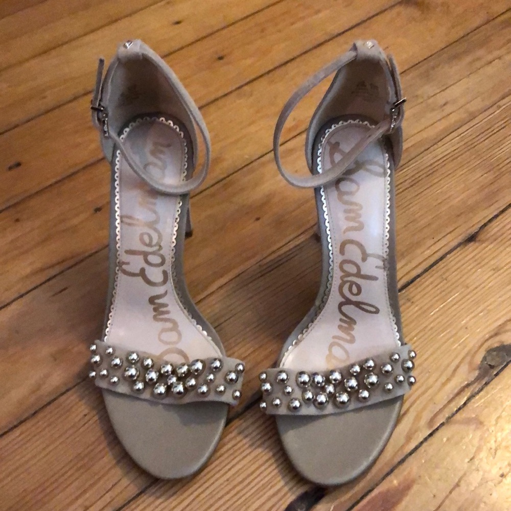 Sam Edelman tan suede beaded heels sz 6.5